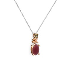 Kök yakut ve dumanlı kuvars 8 ayar rose altın kolye (40 cm beyaz altın rolo zincir)