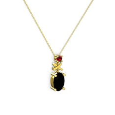 Oval Taşlı X kolye - Siyah zirkon ve garnet 8 ayar altın kolye (40 cm altın rolo zincir) #8xp78l
