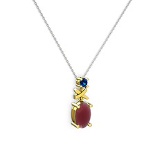 Oval Taşlı X kolye - Kök yakut ve lab safir 925 ayar altın kaplama gümüş kolye (40 cm beyaz altın rolo zincir) #8y3cb1