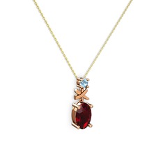 Oval Taşlı X kolye - Garnet ve akuamarin 14 ayar rose altın kolye (40 cm altın rolo zincir) #8z1tvn