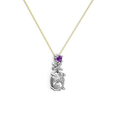 Oval Taşlı X kolye - Swarovski ve ametist 925 ayar gümüş kolye (40 cm altın rolo zincir) #9mc45z