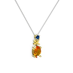 Oval Taşlı X kolye - Sitrin ve lab safir 18 ayar altın kolye (40 cm beyaz altın rolo zincir) #9ou8ik