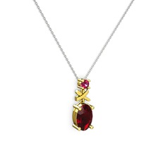 Oval Taşlı X kolye - Garnet ve rodolit garnet 8 ayar altın kolye (40 cm beyaz altın rolo zincir) #9via48