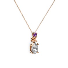 Oval Taşlı X kolye - Swarovski ve ametist 925 ayar rose altın kaplama gümüş kolye (40 cm rose altın rolo zincir) #a4dwvx