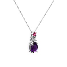 Oval Taşlı X kolye - Ametist ve rodolit garnet 8 ayar beyaz altın kolye (40 cm beyaz altın rolo zincir) #aau35x