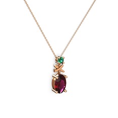 Oval Taşlı X kolye - Rodolit garnet ve yeşil kuvars 925 ayar rose altın kaplama gümüş kolye (40 cm rose altın rolo zincir) #aw1clf
