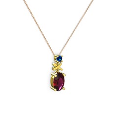 Oval Taşlı X kolye - Rodolit garnet ve lab safir 8 ayar altın kolye (40 cm rose altın rolo zincir) #aw8rb9