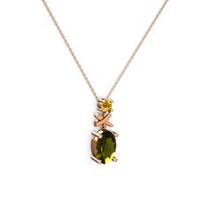 Oval Taşlı X kolye - Peridot ve sitrin 14 ayar rose altın kolye (40 cm gümüş rolo zincir) #bh5t50