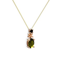 Peridot ve siyah zirkon 18 ayar rose altın kolye (40 cm gümüş rolo zincir)
