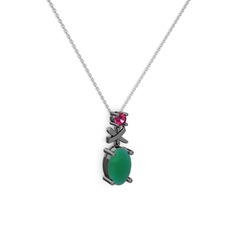 Kök zümrüt ve rodolit garnet 925 ayar siyah rodyum kaplama gümüş kolye (40 cm beyaz altın rolo zincir)