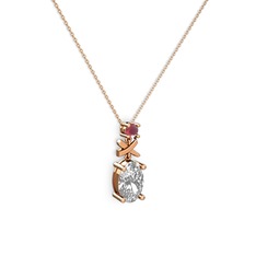 Oval Taşlı X kolye - Swarovski ve kök yakut 925 ayar rose altın kaplama gümüş kolye (40 cm rose altın rolo zincir) #cmn3pk