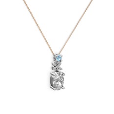 Swarovski ve akuamarin 14 ayar beyaz altın kolye (40 cm rose altın rolo zincir)