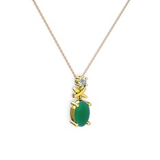 Oval Taşlı X kolye - Kök zümrüt ve pırlanta 8 ayar altın kolye (0.24 karat, 40 cm rose altın rolo zincir) #cqmf4y