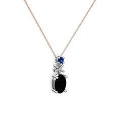 Siyah zirkon ve lab safir 925 ayar gümüş kolye (40 cm rose altın rolo zincir)