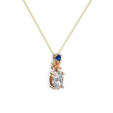 Oval Taşlı X kolye - Swarovski ve lab safir 14 ayar rose altın kolye (40 cm gümüş rolo zincir) #dj23ps