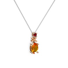 Sitrin ve garnet 18 ayar rose altın kolye (40 cm beyaz altın rolo zincir)