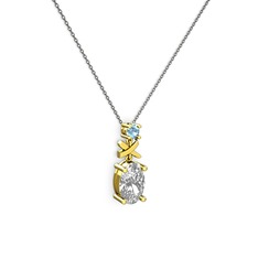 Oval Taşlı X kolye - Swarovski ve akuamarin 8 ayar altın kolye (40 cm gümüş rolo zincir) #dqr5h3