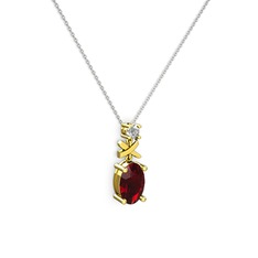 Garnet ve pırlanta 14 ayar altın kolye (0.24 karat, 40 cm beyaz altın rolo zincir)