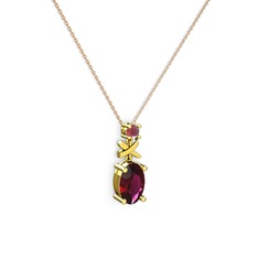 Oval Taşlı X kolye - Rodolit garnet ve kök yakut 14 ayar altın kolye (40 cm rose altın rolo zincir) #esr6oz