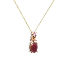 Oval Taşlı X kolye - Kök yakut ve pembe kuvars 925 ayar rose altın kaplama gümüş kolye (40 cm altın rolo zincir) #eyctd