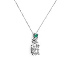 Swarovski ve kök zümrüt 925 ayar gümüş kolye (40 cm gümüş rolo zincir)