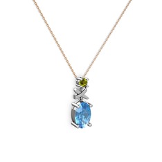 Oval Taşlı X kolye - Akuamarin ve peridot 925 ayar gümüş kolye (40 cm rose altın rolo zincir) #fhyeli