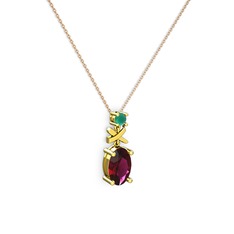 Oval Taşlı X kolye - Rodolit garnet ve kök zümrüt 14 ayar altın kolye (40 cm rose altın rolo zincir) #h0ok2d