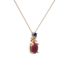 Kök yakut ve lab safir 8 ayar rose altın kolye (40 cm rose altın rolo zincir)