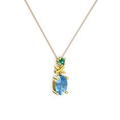 Oval Taşlı X kolye - Akuamarin ve yeşil kuvars 18 ayar altın kolye (40 cm rose altın rolo zincir) #h7hwe0