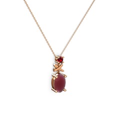 Kök yakut ve garnet 14 ayar rose altın kolye (40 cm rose altın rolo zincir)