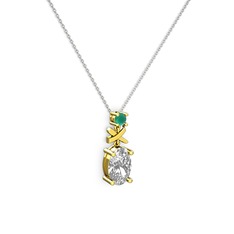 Oval Taşlı X kolye - Swarovski ve kök zümrüt 8 ayar altın kolye (40 cm beyaz altın rolo zincir) #hu1ku1