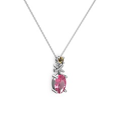 Pembe kuvars ve dumanlı kuvars 14 ayar beyaz altın kolye (40 cm beyaz altın rolo zincir)