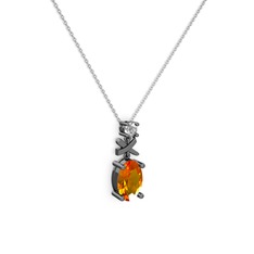 Oval Taşlı X kolye - Sitrin ve pırlanta 925 ayar siyah rodyum kaplama gümüş kolye (0.24 karat, 40 cm gümüş rolo zincir) #ip60t5