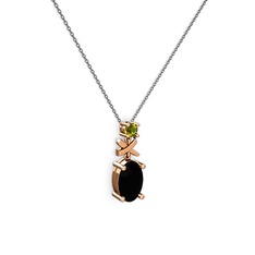 Oval Taşlı X kolye - Siyah zirkon ve peridot 925 ayar rose altın kaplama gümüş kolye (40 cm gümüş rolo zincir) #ir6bl9