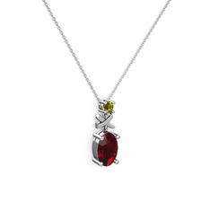 Oval Taşlı X kolye - Garnet ve peridot 925 ayar gümüş kolye (40 cm beyaz altın rolo zincir) #iwwstx