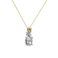 Oval Taşlı X kolye - Swarovski ve sitrin 8 ayar beyaz altın kolye (40 cm altın rolo zincir) #jezok8