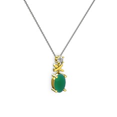Kök zümrüt ve pırlanta 18 ayar altın kolye (0.24 karat, 40 cm gümüş rolo zincir)