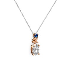 Oval Taşlı X kolye - Beyaz zirkon ve lab safir 14 ayar rose altın kolye (40 cm beyaz altın rolo zincir) #kbrnvr