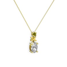 Oval Taşlı X kolye - Swarovski ve peridot 14 ayar altın kolye (40 cm altın rolo zincir) #kdk4to