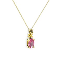 Pembe kuvars ve dumanlı kuvars 925 ayar altın kaplama gümüş kolye (40 cm altın rolo zincir)