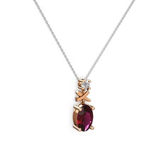 Oval Taşlı X kolye - Rodolit garnet ve swarovski 18 ayar rose altın kolye (40 cm gümüş rolo zincir) #l6yzlv