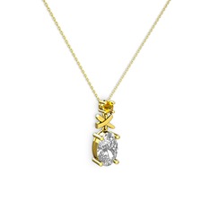Oval Taşlı X kolye - Swarovski ve sitrin 18 ayar altın kolye (40 cm altın rolo zincir) #l8zx6a