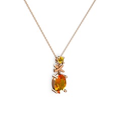 Oval Taşlı X kolye - Sitrin 8 ayar rose altın kolye (40 cm rose altın rolo zincir) #lt4fue