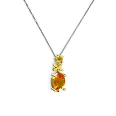 Oval Taşlı X kolye - Sitrin 18 ayar altın kolye (40 cm gümüş rolo zincir) #m0tz35