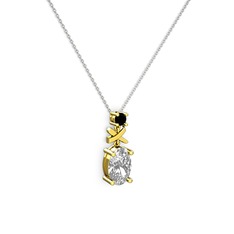 Oval Taşlı X kolye - Swarovski ve siyah zirkon 14 ayar altın kolye (40 cm beyaz altın rolo zincir) #mithbp