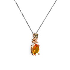 Oval Taşlı X kolye - Sitrin ve dumanlı kuvars 14 ayar rose altın kolye (40 cm gümüş rolo zincir) #miz6ub