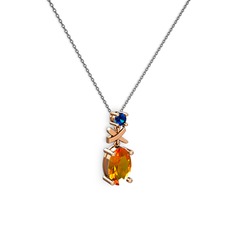 Oval Taşlı X kolye - Sitrin ve lab safir 18 ayar rose altın kolye (40 cm gümüş rolo zincir) #mj2wsm