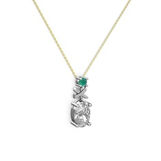 Oval Taşlı X kolye - Swarovski ve kök zümrüt 8 ayar beyaz altın kolye (40 cm altın rolo zincir) #ml75gb