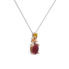 Oval Taşlı X kolye - Kök yakut ve sitrin 8 ayar rose altın kolye (40 cm beyaz altın rolo zincir) #mn2eil