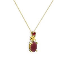 Oval Taşlı X kolye - Kök yakut ve garnet 18 ayar altın kolye (40 cm gümüş rolo zincir) #n5jrxu